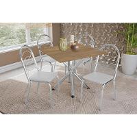 Conjunto: Mesa De Cozinha Volga C- Tampo De Madeira 90cm E 4 Cadeiras Holanda Cromado-nogueira - Branco - Kappesberg - 1