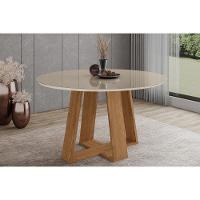 Mesa P- Cozinha Lins Sc130 C- Tampo Madeirado C- Vidro Redondo 140x140cm Nature-off White - Henn - 1