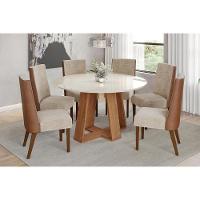 Mesa P- Cozinha Lins Sc130 C- Tampo Madeirado C- Vidro Redondo 140x140cm Nature-off White - Henn - 5