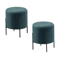 Conjunto - 2 Puffs Banqueta Odim Base Metálica Preta Luxo Linho Azul - 1