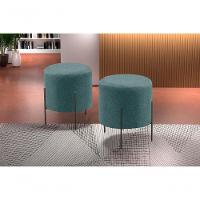 Conjunto - 2 Puffs Banqueta Odim Base Metálica Preta Luxo Linho Azul - 5