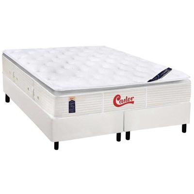 Cama Box Queen: Colchão Molas Pocket Ensacadas Castor Gold Star Slx Vitagel + Base Crc Courano White (158x198)