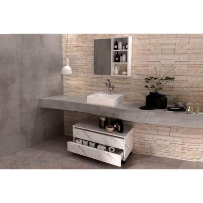 Armário C- Balcão Banheiro Rodizios Bn3603 S- Cuba 80cm E Espelho Bn3609 Mármore Branco - Tecno Mobili