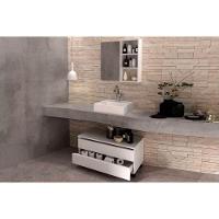 Armário C- Balcão Banheiro Rodizios Bn3603 S- Cuba 80cm E Espelho Bn3609 Branco - Tecno Mobili - 1