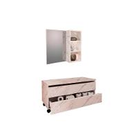 Armário C- Balcão Banheiro Rodizios Bn3603 S- Cuba 80cm E Espelho Bn3609 Mármore Branco - Tecno Mobili - 1