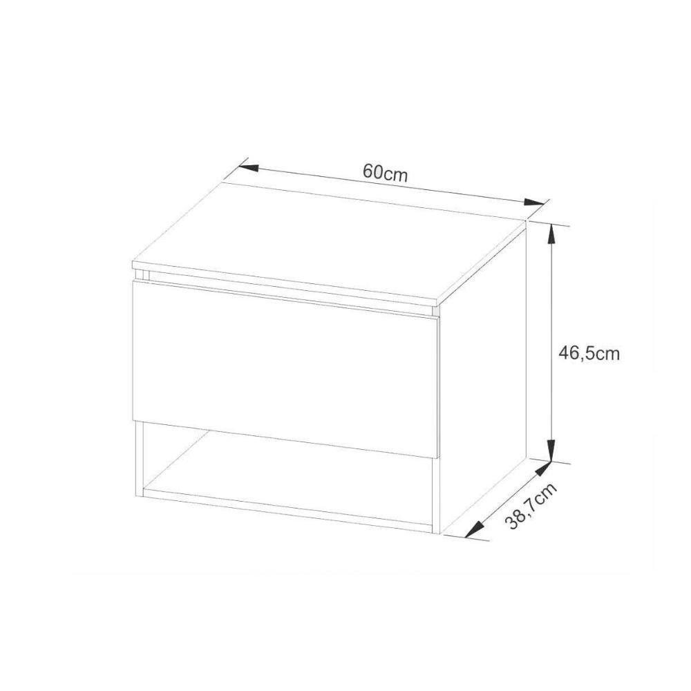 Armário C- Balcão Banheiro Suspenso Bn3606 S- Cuba 60cm E Espelho Bn3609 Amêndoa-branco - Tecno Mobili - 4