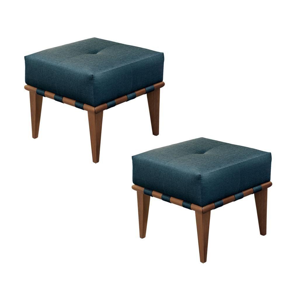 Conjunto - 2 Puffs Banqueta Noé Luxo Castellar Móbile Linho Azul - 1