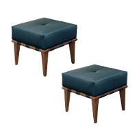 Conjunto - 2 Puffs Banqueta Noé Luxo Castellar Móbile Linho Azul - 1