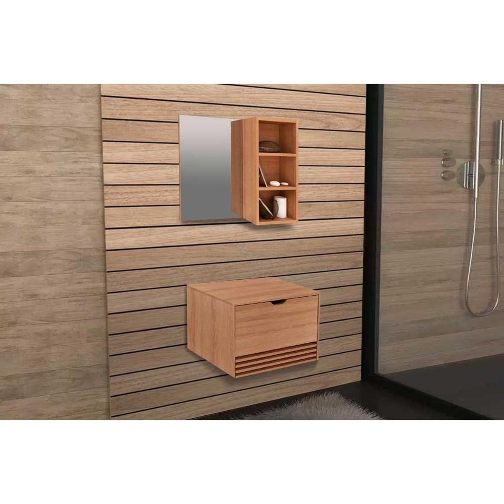 Armário C- Balcão Banheiro Suspenso Bn3613 S- Cuba 60cm E Espelho Bn3609 Amêndoa - Tecno Mobili - 1