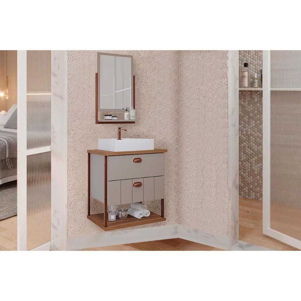 Balcão P- Banheiro Suspenso C- Cuba 65cm E Espelheira Uni Cappuccino-freijo - Mgm - 1