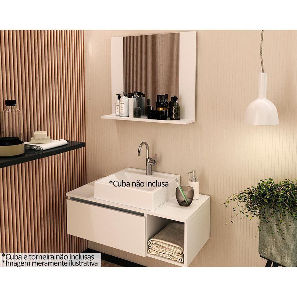 Armário C- Balcão Banheiro Suspenso Bn3601 S- Cuba 80cm E Espelho Bn3610 Branco - Tecno Mobili - 1