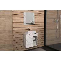 Armário C- Balcão Banheiro Suspenso Bn3605 Cuba 60cm Bn3600 E Espelho Bn3610 Mármore Branco - Tecno Mobili - 1