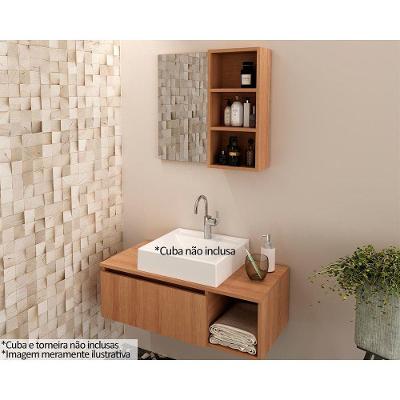 Armário C- Balcão Banheiro Suspenso Bn3601 S- Cuba 80cm E Espelho Bn3609 Amêndoa - Tecno Mobili