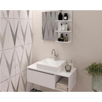 Armário C- Balcão Banheiro Suspenso Bn3601 S- Cuba 80cm E Espelho Bn3608 Branco - Tecno Mobili