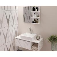 Armário C- Balcão Banheiro Suspenso Bn3601 S- Cuba 80cm E Espelho Bn3608 Mármore Branco - Tecno Mobili - 1