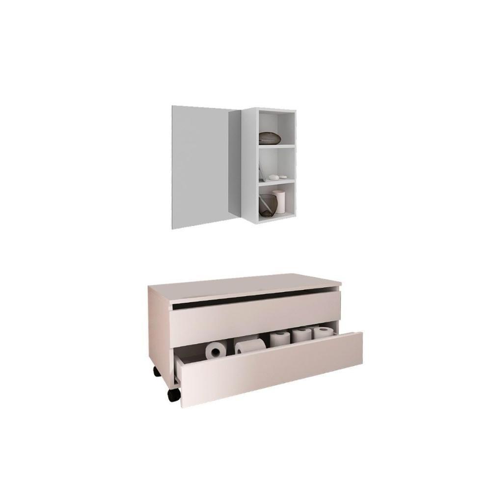 Armário C- Balcão Banheiro Rodizios Bn3603 S- Cuba 80cm E Espelho Bn3609 Branco - Tecno Mobili - 1
