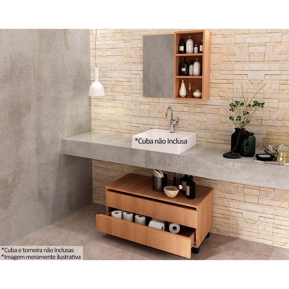 Armário C- Balcão Banheiro Rodizios Bn3603 S- Cuba 80cm E Espelho Bn3609 Branco - Tecno Mobili - 5