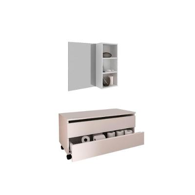 Armário C- Balcão Banheiro Rodizios Bn3603 S- Cuba 80cm E Espelho Bn3609 Branco - Tecno Mobili