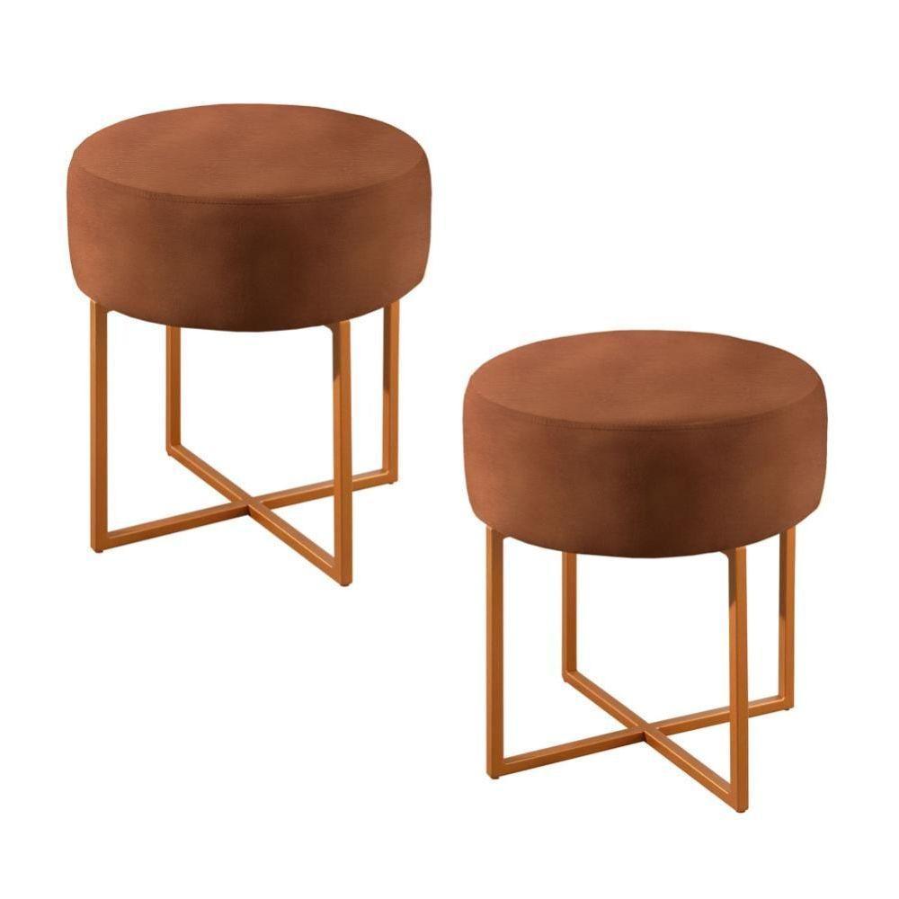 Conjunto - 2 Puffs Banqueta Otávio Luxo Castellar Móbile Corino Caramelo - 1