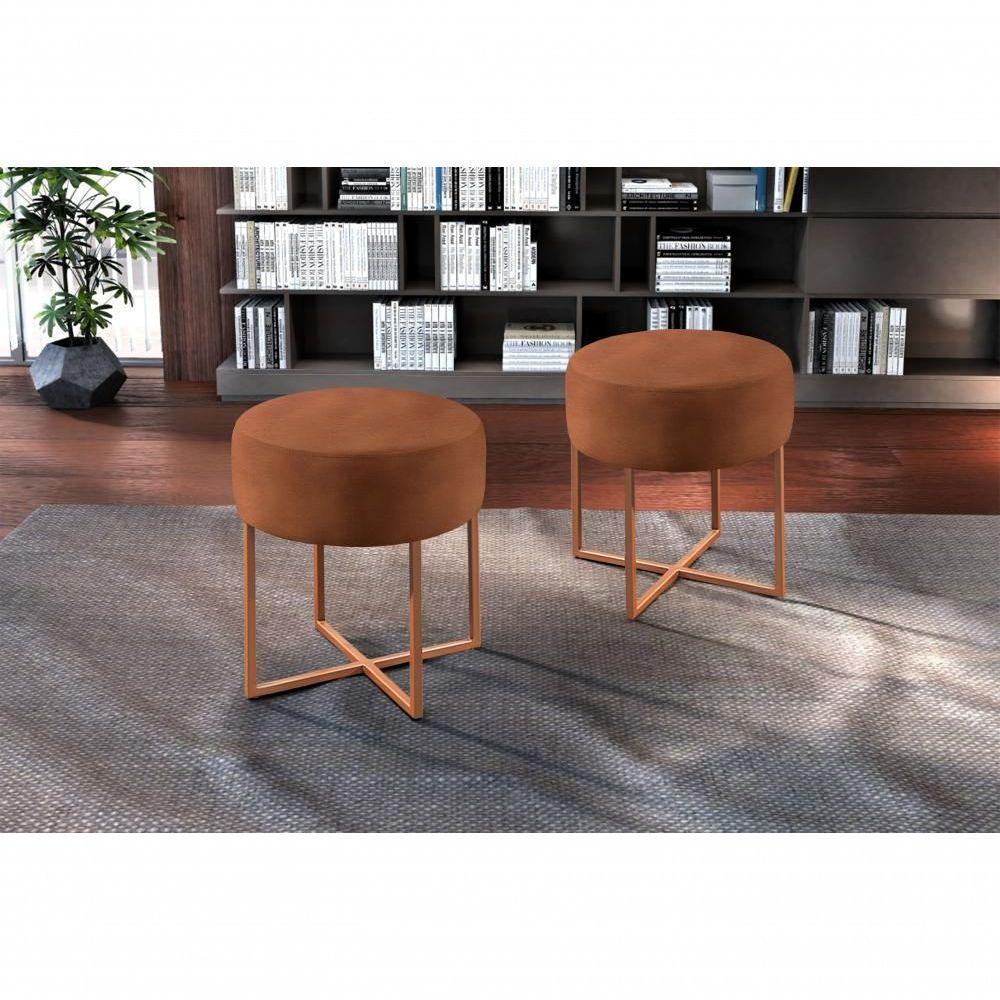 Conjunto - 2 Puffs Banqueta Otávio Luxo Castellar Móbile Corino Caramelo - 3