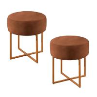 Conjunto - 2 Puffs Banqueta Otávio Luxo Castellar Móbile Corino Caramelo - 1