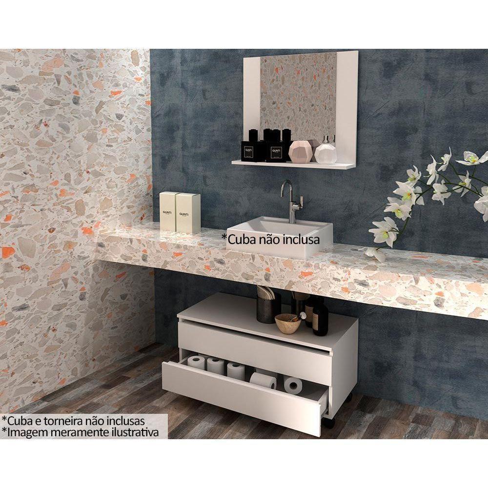 Armário C- Balcão Banheiro Rodizios Bn3603 S- Cuba 80cm E Espelho Bn3610 Branco - Tecno Mobili - 1