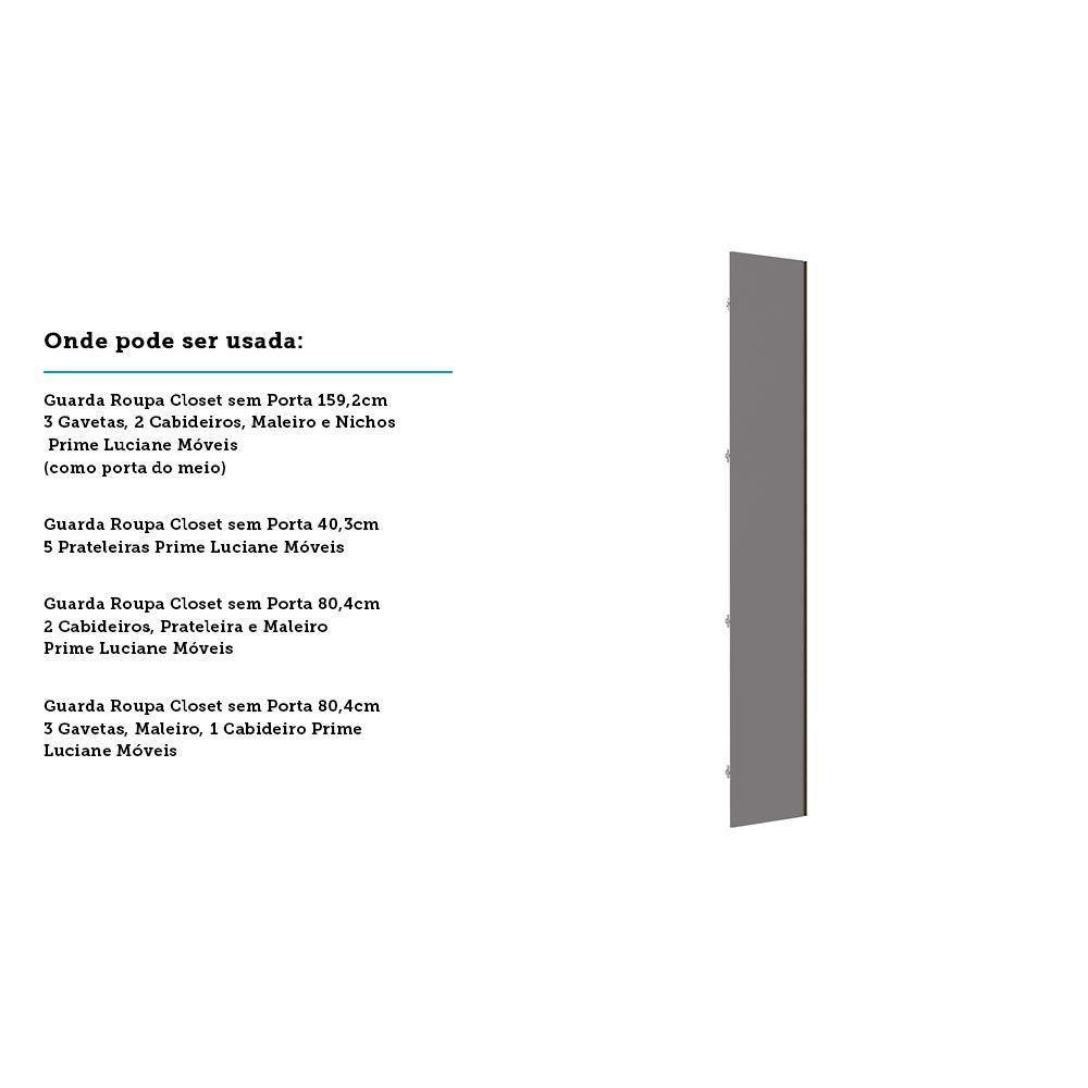 Porta Para Closet Individual 40cm Com Puxador Perfil Inox Luciane Móveis Cinza Puro - 6