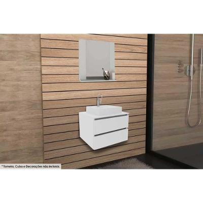 Armário C- Balcão Banheiro Suspenso Bn3607 S- Cuba 60cm E Espelho Bn3610 Branco - Tecno Mobili