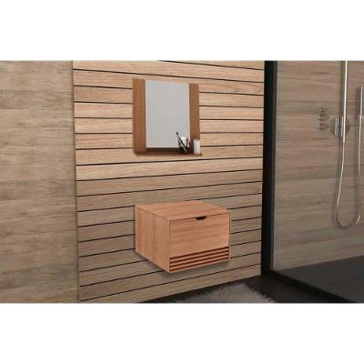 Armário C- Balcão Banheiro Suspenso Bn3613 S- Cuba 60cm E Espelho Bn3610 Amêndoa - Tecno Mobili