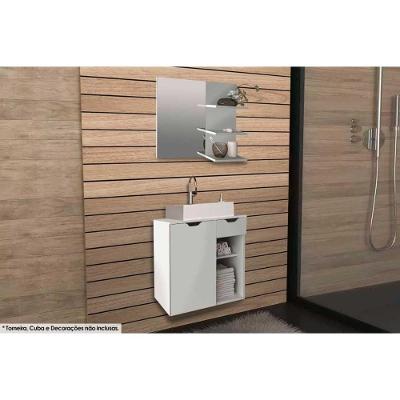 Armário C- Balcão Banheiro Suspenso Bn3605 S- Cuba 60cm E Espelho Bn3608 Branco - Tecno Mobili