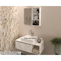 Armário C- Balcão Banheiro Suspenso Bn3601 S- Cuba 80cm E Espelho Bn3609 Mármore Branco - Tecno Mobili - 1