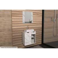 Armário C- Balcão Banheiro Suspenso Bn3605 S- Cuba 60cm E Espelho Bn3610 Mármore Branco - Tecno Mobili - 1
