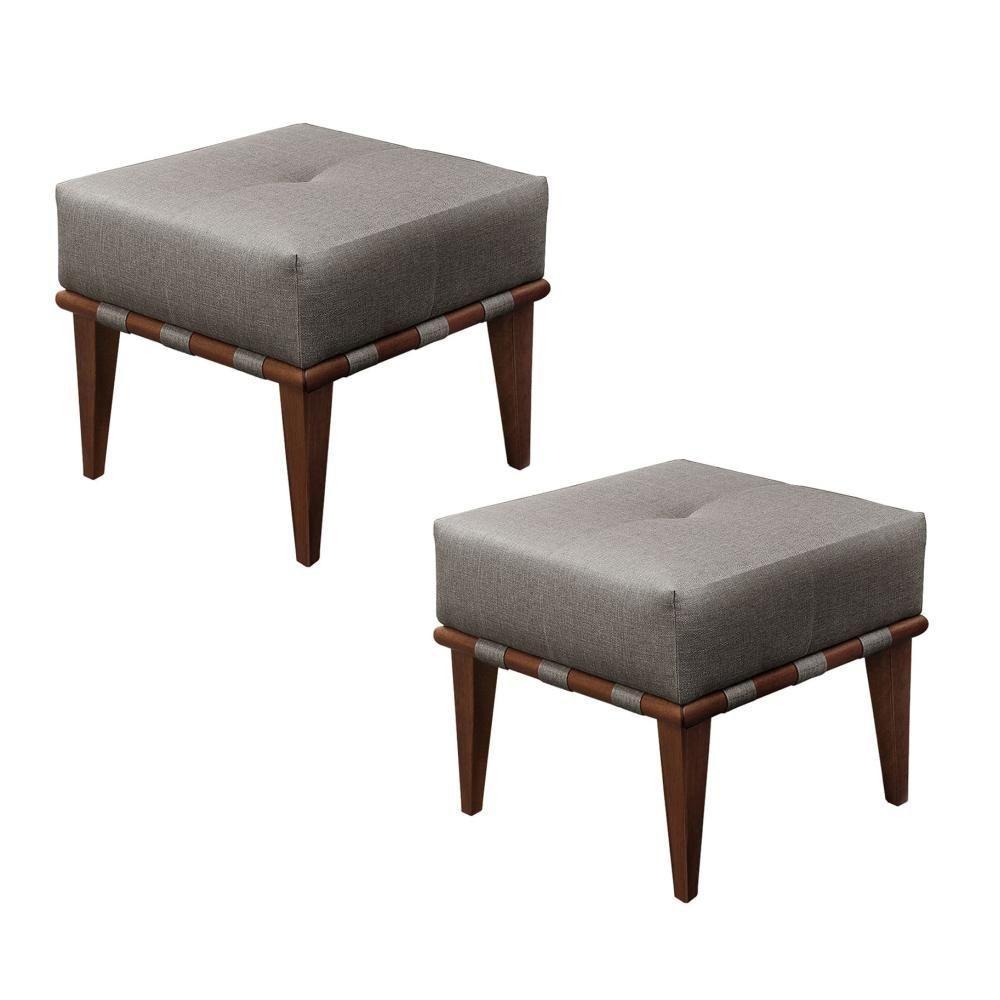 Conjunto - 2 Puffs Banqueta Noé Luxo Castellar Móbile Linho Cappuccino - 1