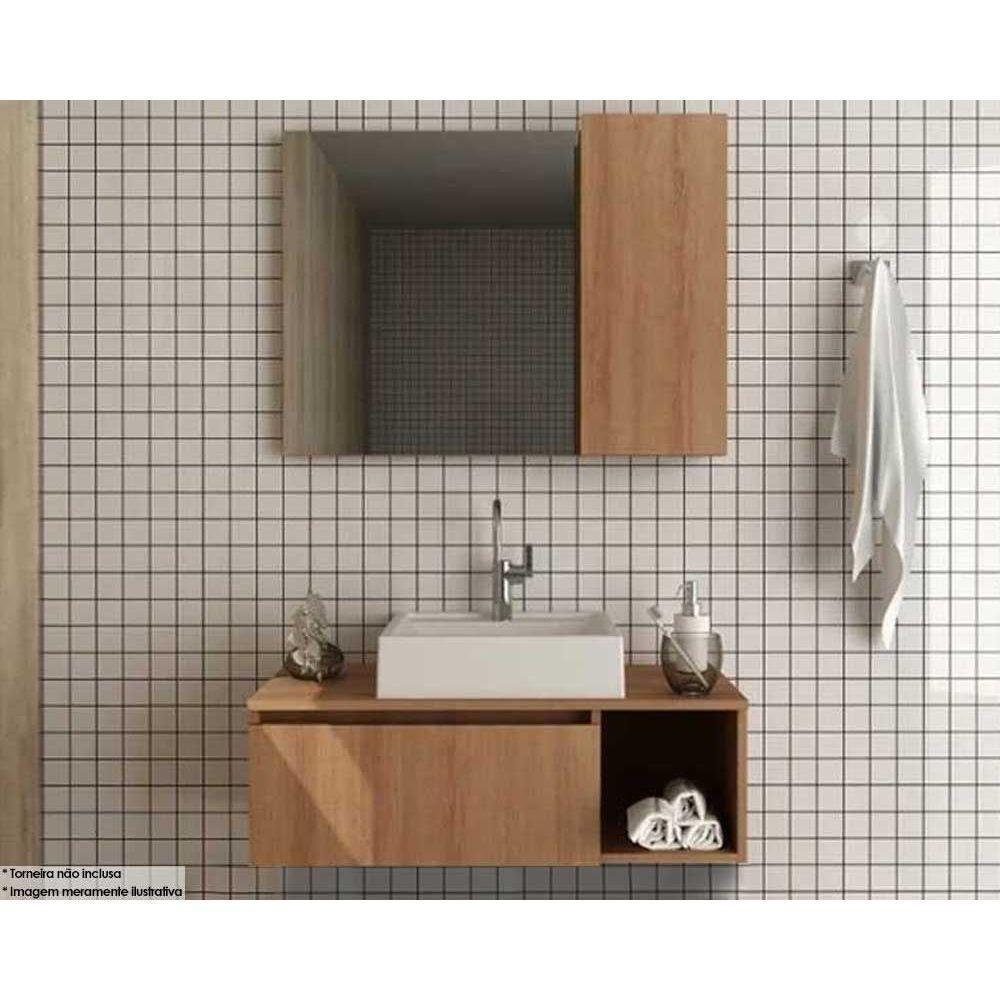 Armário C- Balcão Banheiro Suspenso Bn3601 Cuba Bn3600 80cm E Espelho Bn3602 Amêndoa - Tecno Mobili - 1