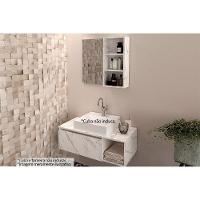 Armário C- Balcão Banheiro Suspenso Bn3601 S- Cuba 80cm E Espelho Bn3610 Mármore Branco - Tecno Mobili - 1