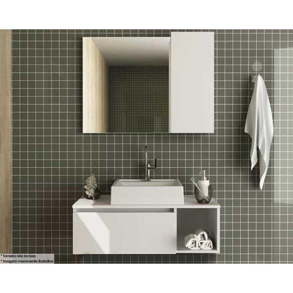 Armário C- Balcão Banheiro Suspenso Bn3601 Cuba Bn3600 80cm E Espelho Bn3602 Branco - Tecno Mobili - 1