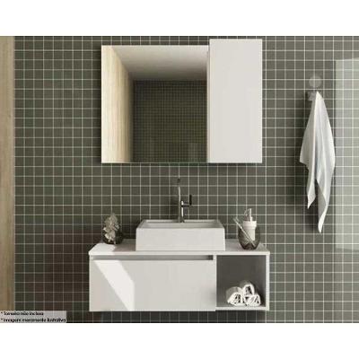 Armário C- Balcão Banheiro Suspenso Bn3601 Cuba Bn3600 80cm E Espelho Bn3602 Branco - Tecno Mobili
