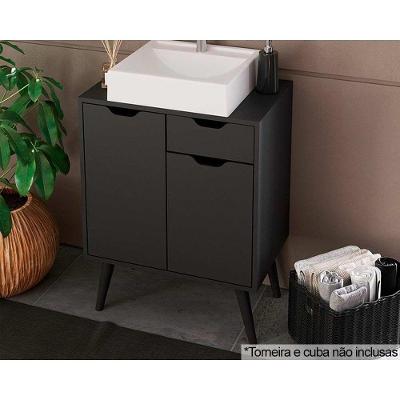 Balcão P- Banheiro C- Pés Bn3637 S- Cuba C- 2 Portas E 1 Gaveta 60cm Preto - Tecno Mobili