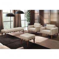 Conjunto - 2 Puffs Banqueta Noé Luxo Castellar Móbile Linho Bege Claro - 5