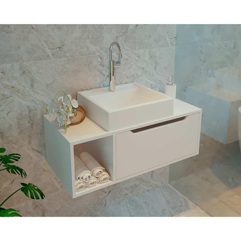 Balcão P- Banheiro Suspenso Bn3644 S- Cuba C- 1 Porta 80cm Branco - Tecno Mobili - 1