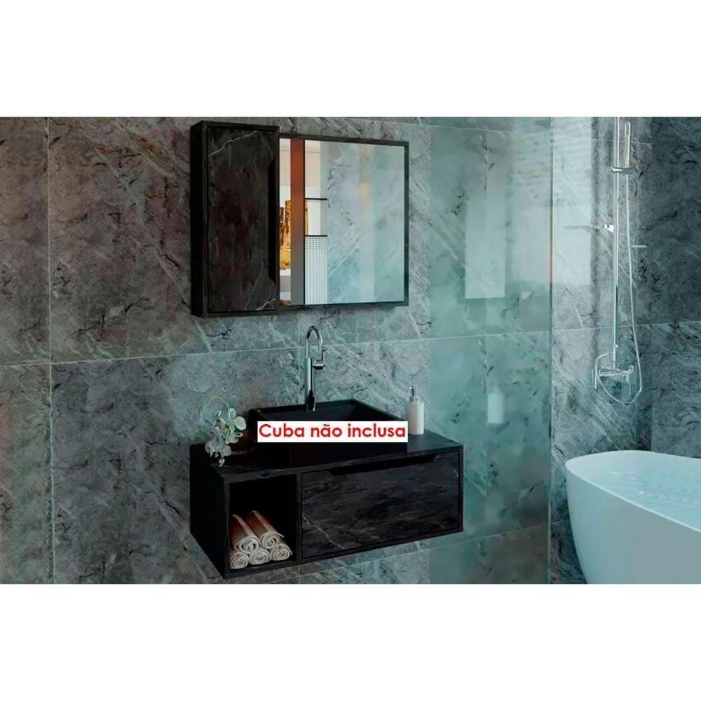 Armário C- Balcão Banheiro Suspenso Bn3644 E C- Rodízios Bn3643 80cm E Espelho Bn3645 80cm Mármore Lunar - Tecno Mobili - 4