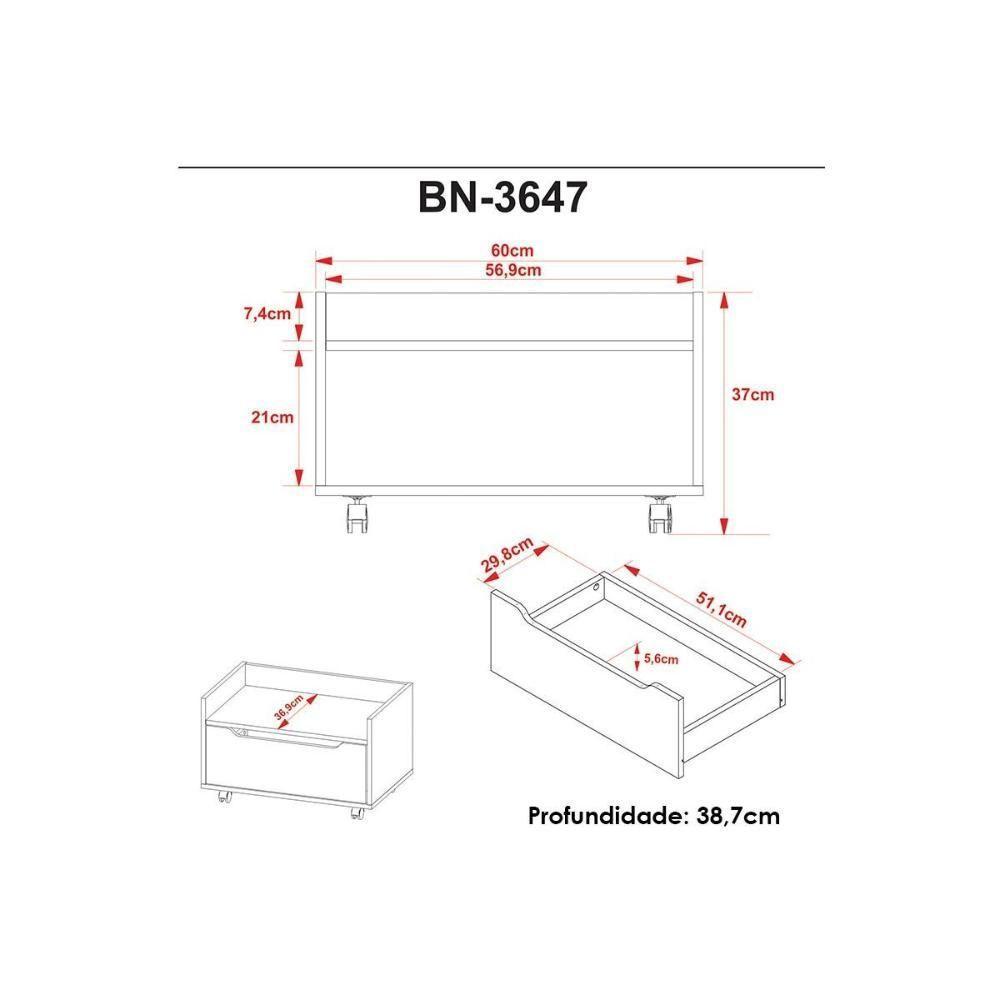 Armário C- Balcão Banheiro Suspenso Bn3646 E C- Rodízios Bn3647 60cm E Espelho Bn3648 60cm Branco - Tecno Mobili - 7