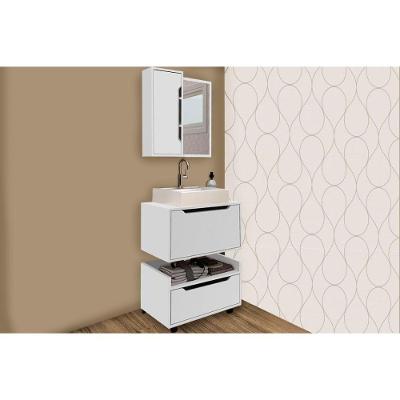 Armário C- Balcão Banheiro Suspenso Bn3646 E C- Rodízios Bn3647 60cm E Espelho Bn3648 60cm Branco - Tecno Mobili