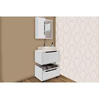 Armário C- Balcão Banheiro Suspenso Bn3646 E C- Rodízios Bn3647 60cm E Espelho Bn3648 60cm Branco - Tecno Mobili - 1