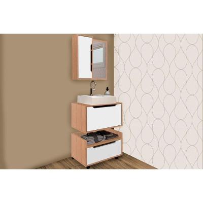 Armário C- Balcão Banheiro Suspenso Bn3646 E C- Rodízios Bn3647 60cm E Espelho Bn3648 60cm Amêndoa-branco - Tecno Mobili