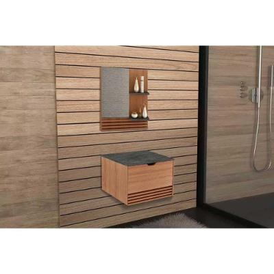 Armário C- Balcão Banheiro Suspenso Bn3613 S- Cuba 60cm E Espelho Bn3614 Amendoa-marmore Lunar - Tecno Mobili