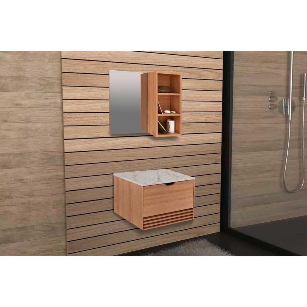 Armário C- Balcão Banheiro Suspenso Bn3613 S- Cuba 60cm E Espelho Bn3609 Amêndoa-branco - Tecno Mobili - 1