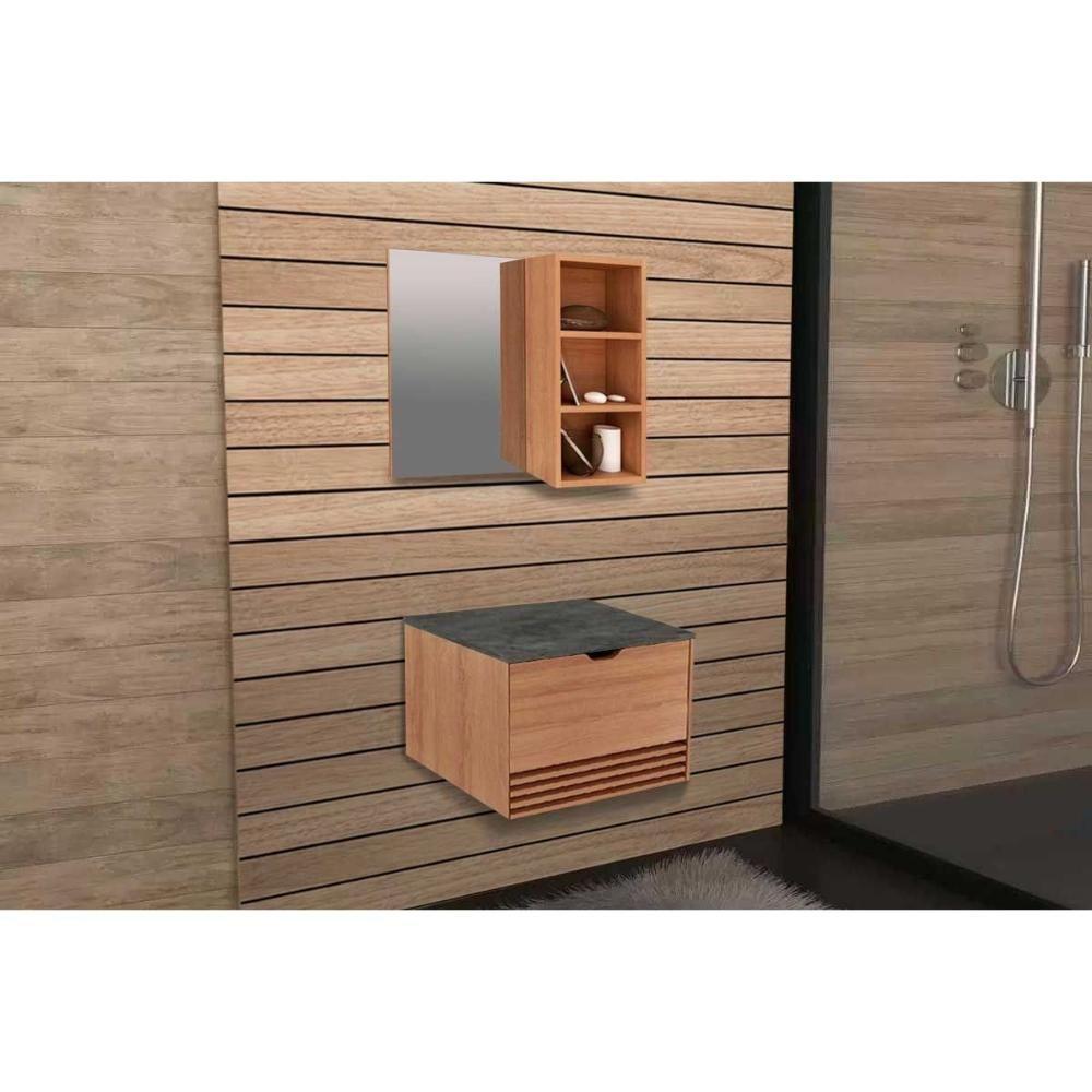 Armário C- Balcão Banheiro Suspenso Bn3613 S- Cuba 60cm E Espelho Bn3609 Mármore Lunar - Tecno Mobili - 1