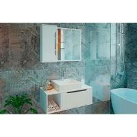 Armário C- Balcão Banheiro Suspenso Bn3644 E C- Rodízios Bn3643 80cm E Espelho Bn3645 80cm Branco - Tecno Mobili - 1