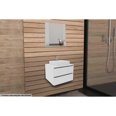 Armário C- Balcão Banheiro Suspenso Bn3607 Cuba Bn3600 60cm E Espelho Bn3610 Branco - Tecno Mobili